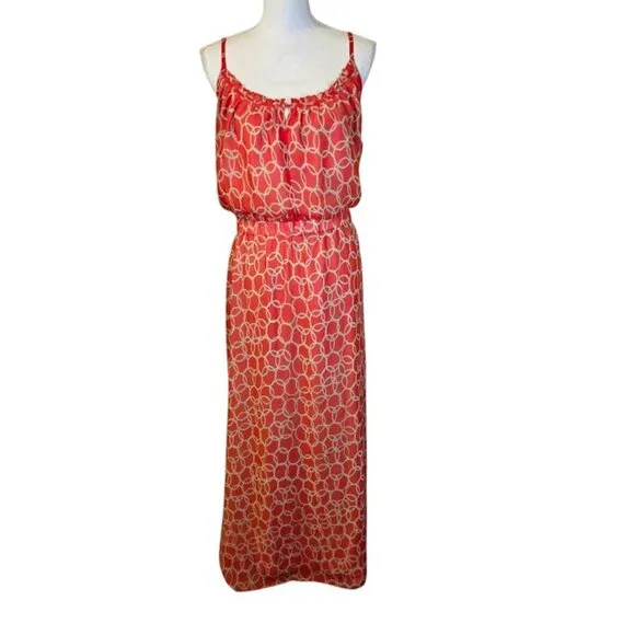 Banana Republic Maxi Dress Women Size 14 Orange Spaghetti Straps Preppy Resort - Picture 1 of 6